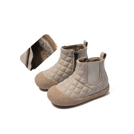 

Ymiytan Children Chelsea Boot Elastic Ankle Boots Side Zipper Short Bootie School Booties Non-Slip Flat Apricot with Cotton 11C