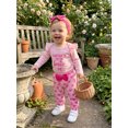 thumbnail image 4 of RUINIXCW Baby Girl Fall Outfit Crew Neck Long Sleeve Romper Pants Bow Headband 3Pcs, 4 of 8