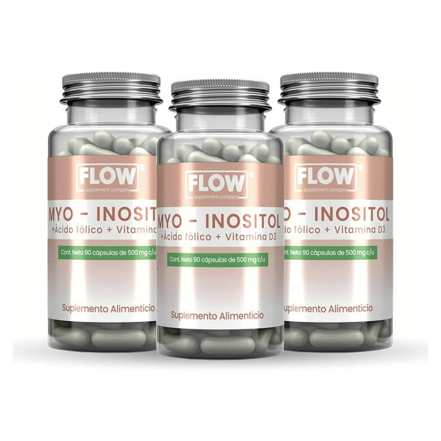 Suplemento FLOW - 3 PACK de Myo- Inositol, Ácido Fólico y Vitamina D3 con 270 capsulas de 500 mg c/u