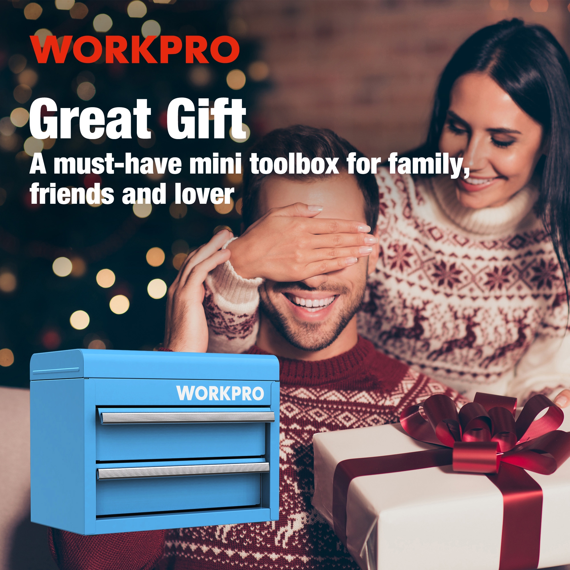WORKPRO Mini Metal Tool Box with 2 Drawers, Blue photo 8
