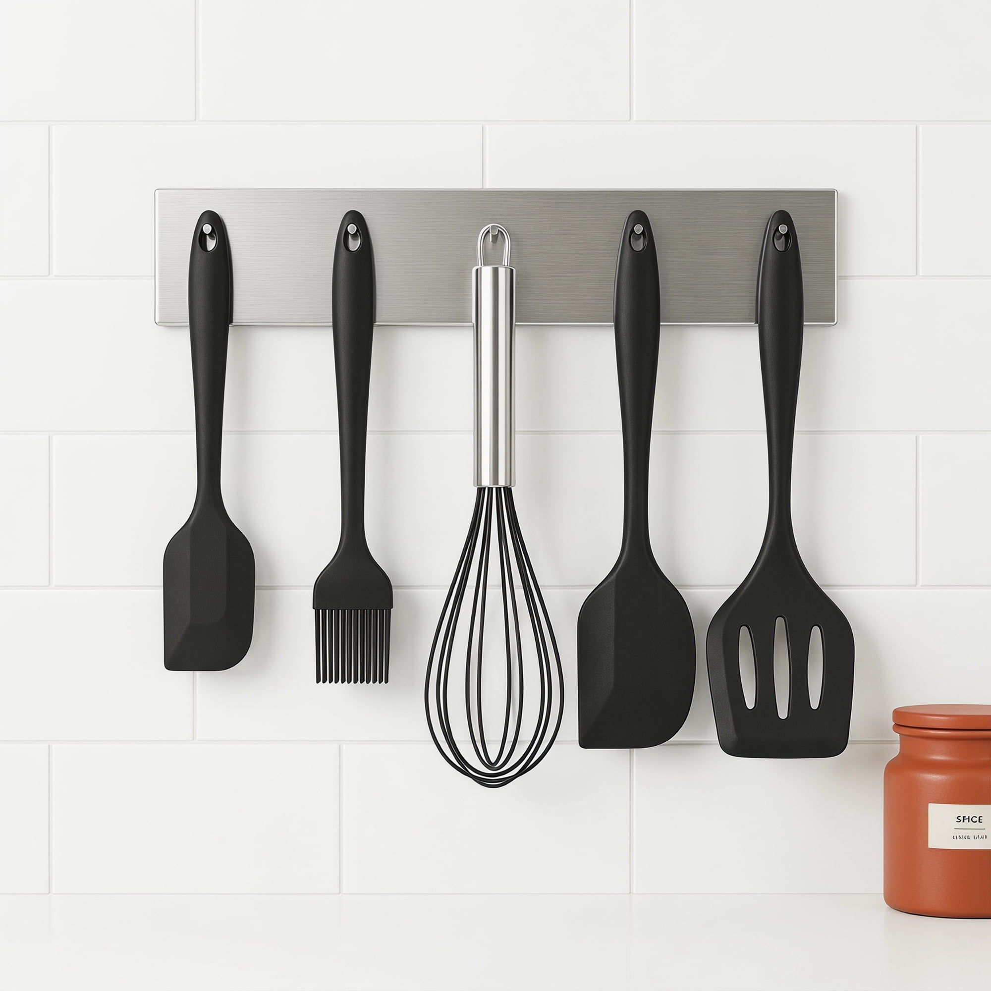 Unique Bargains Spatula Set Heat-Resistant Cooking Utensils Black 5Pcs