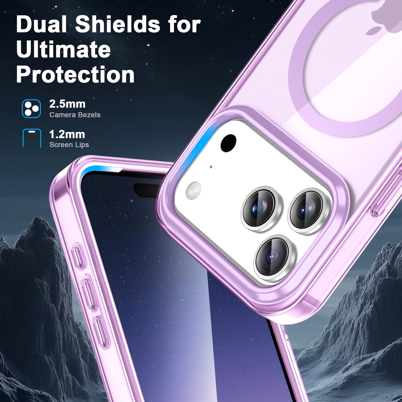 JETeacka Magnetic for iPhone 17 Pro Max Case 6.9" Full-Body Phone Case Built-in Screen Protector Compatible with Mag-Safe Drop Proof, Clear Purple