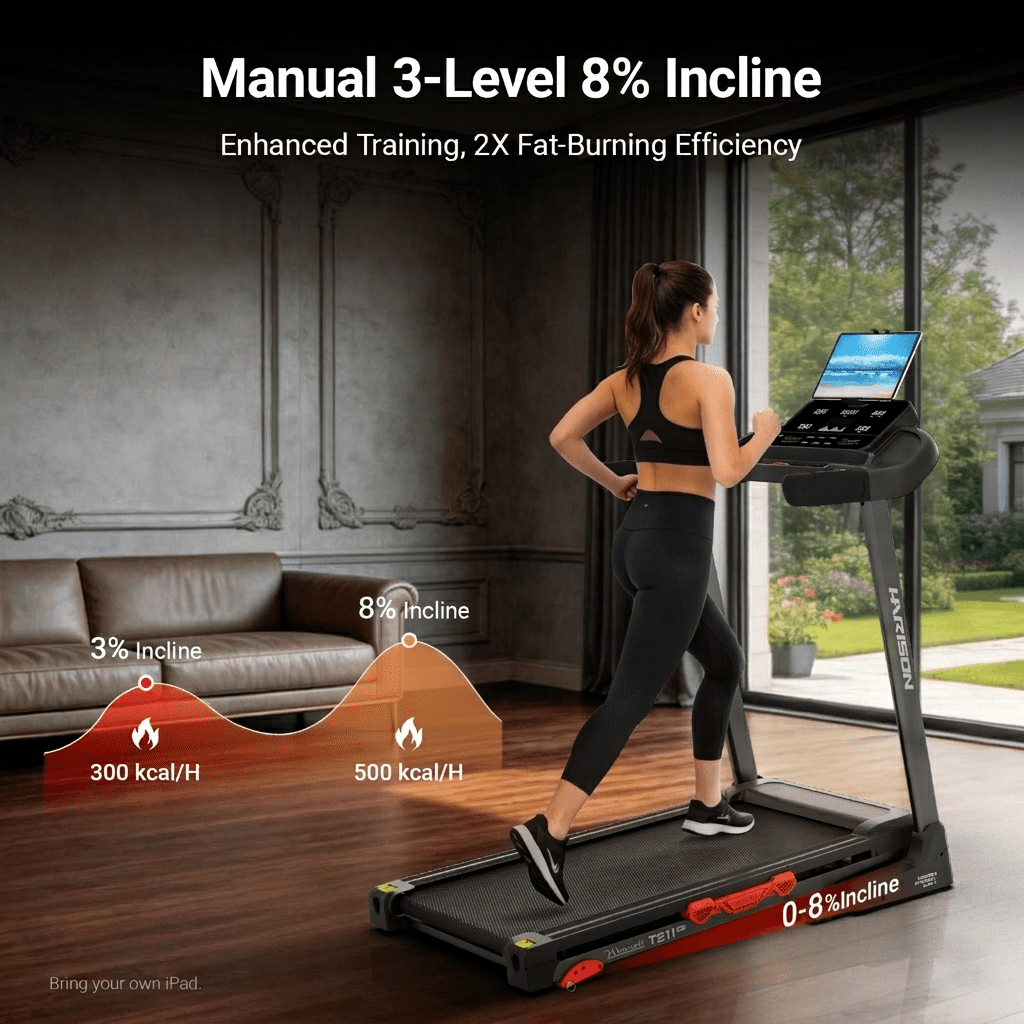 HARISON Folding Treadmill with Incline, Heavy-Duty Treadmills 320lb Capacity, Running Machine for Home with HARISON Bluetooth & Adjustable Tablet Stand, 90% Pre-assembled, 64 Preset Program