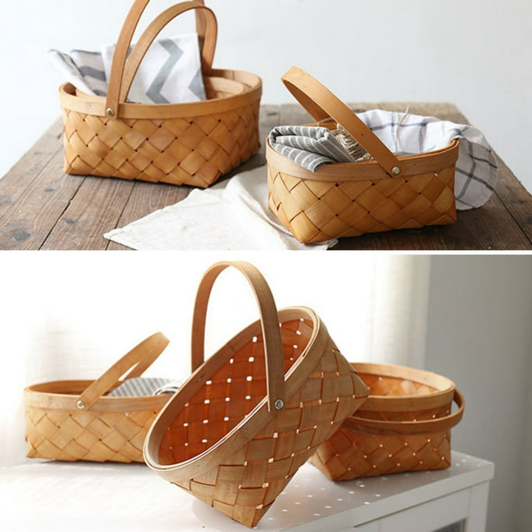 Wood Woven Basket Wood Braided Basket Wood Wicker Basket 