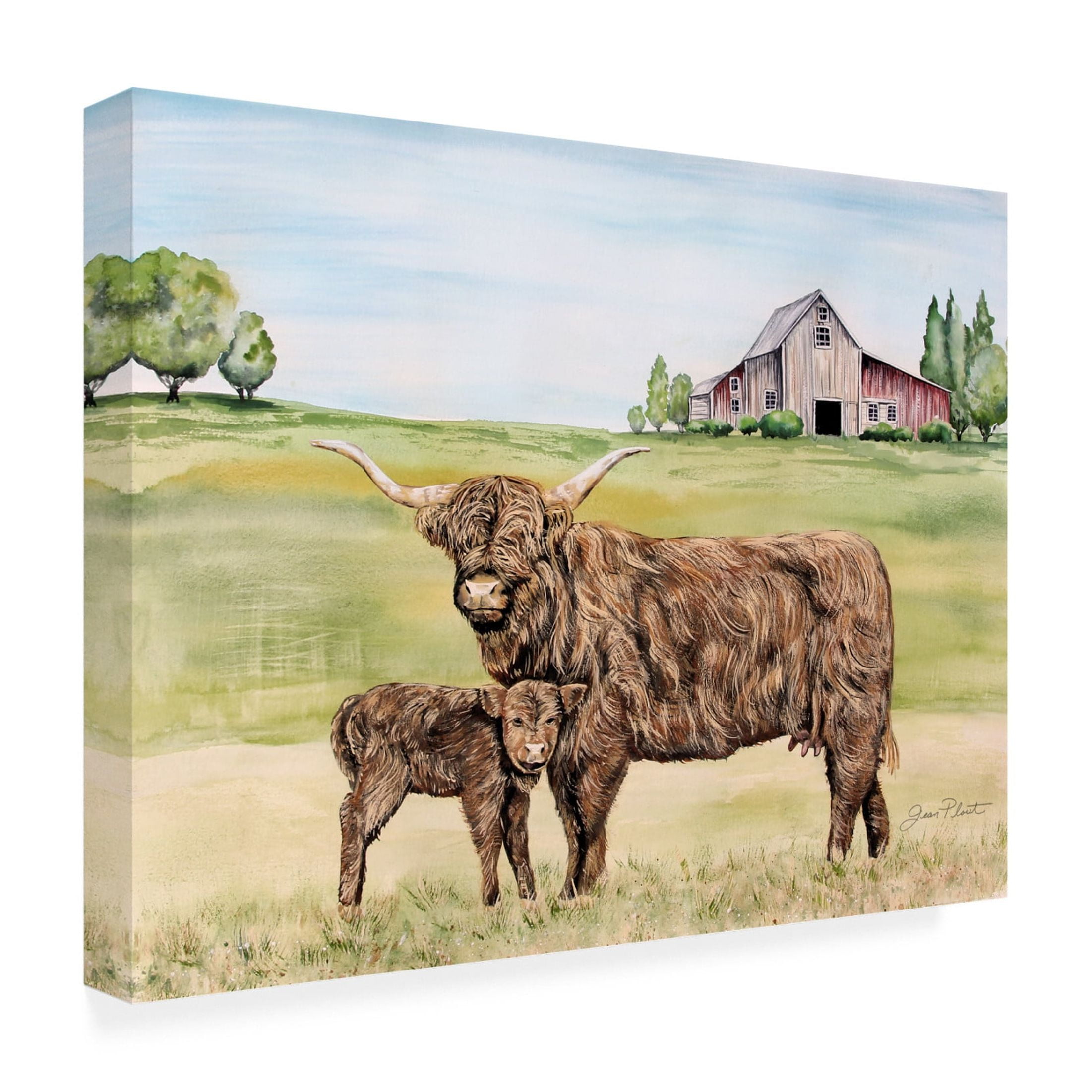 Canvas Wall Art - Jean Plout 'Highland Cow and Calf' Wall Art for Living Room, Bedroom, or Office Décor by Trademark Fine Art - 32 x 24 Inches