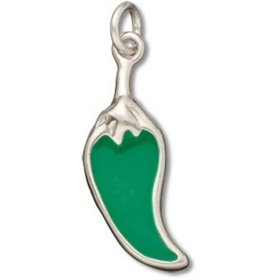 Sterling Silver 30" 1mm Box Chain Green Enamel Chili Pepper Pendant Necklace