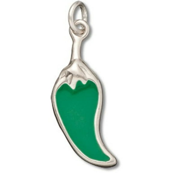 Sterling Silver 16" .8mm Box Chain Green Enamel Chili Pepper Pendant Necklace