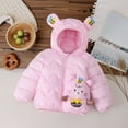 thumbnail image 1 of Chaqueta de plumón con estampado de osito de peluche para niños y niñas, otoño e invierno, para bebés y niños pequeños, ligera, de manga larga, con capucha, para exteriores, abrigo de poliéster para n, 1 of 5