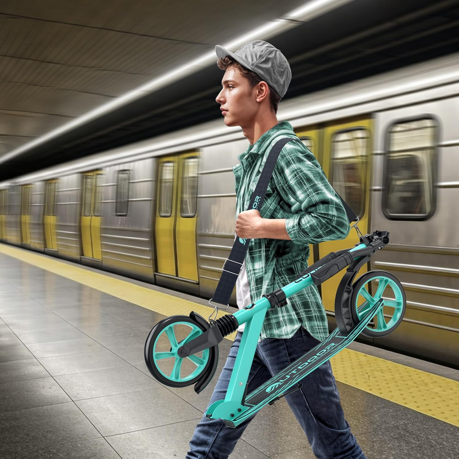 OutdoorCruiser Kick Scooter for Ages 6+, Kids, Teens & Adults, Foldable, Dual Suspension, 3-Level Adjustable Handlebar, Child Safety Approved, Aqua