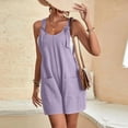 thumbnail image 4 of Sewkxo Rompers for Women Trendy Linen Sleeveless Crewneck Shorts Jumpsuits Adjustable Strap Casual Loose Fit Summer Shorts Romper with Pockets,Purple 2XL, 4 of 6