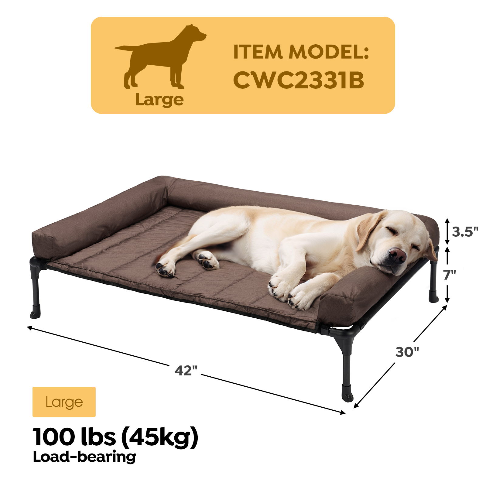 Veehoo Cooling Elevated Dog Bed with Waterproof Mat, Brown photo 3