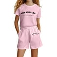 thumbnail image 4 of Wxolcjlv Toddler Girls Outfits Letter Print Short Sleeve Tee And Drawstring Pocket Shorts Set 2Pc Summer Comfy Playwear Soft Loose Sets,7 -8 Years, 4 of 4