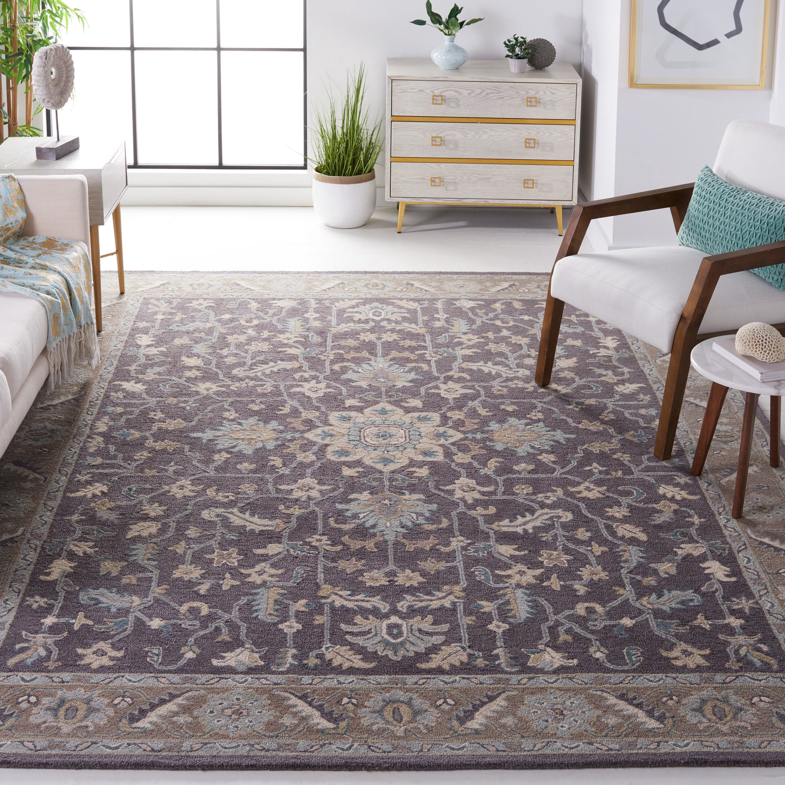 SAFAVIEH Blossom Shevon Oriental Traditional Wool Area Rug, Dark Grey/Light Brown, 10' x 14'