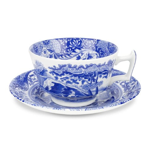 Spode Blue Italian Teacup and Saucer, Set of 4