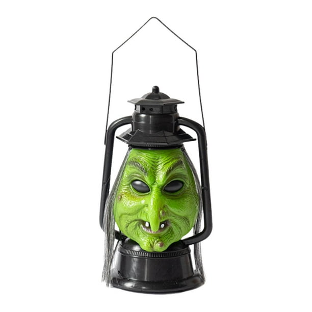 Linterna de Halloween con luz, accesorio de terror con sonido, lámpara decorativa espeluznante Bruja Verde
