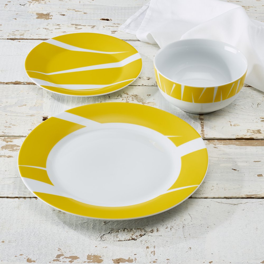 Chopstick 12Piece Round Porcelain Dinnerware Set, Yellow