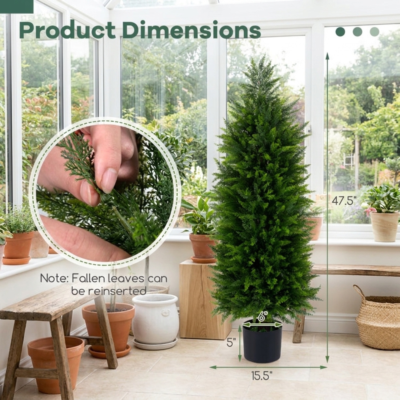 Vebreda Artificial Plant Decor, 4 FT Artificial Topiary Tree Set of 2 Faux Cedar Cypress Plants in Cement-Filled Pots, Lifelike Greenery Display