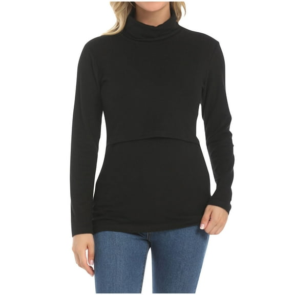 SELONE Maternity Nursing Tank Tops Women Thermal Shirts Turtleneck Long Sleeve Soild Pullover Breastfeeding Clothes