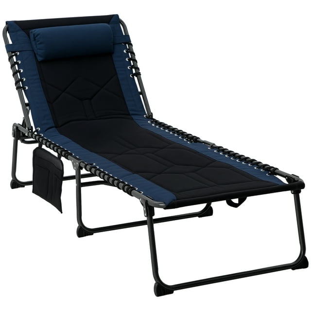 Outsunny Chaise Longue Pliante, Chaise Longue Rembourrée pour Bronzage - Ensemble de 1, Bleu