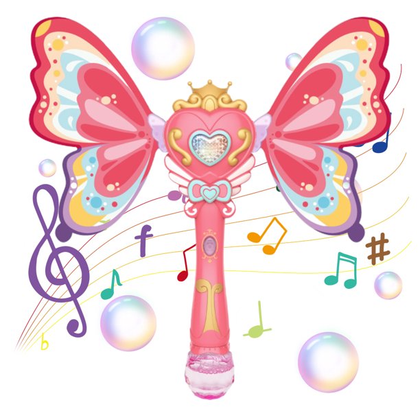 Soplador de pompas de jabón, pompa de jabón automática y juguete de regalo de cumpleaños con música de varita ligera para niños y niñas Inevent FN006642-01