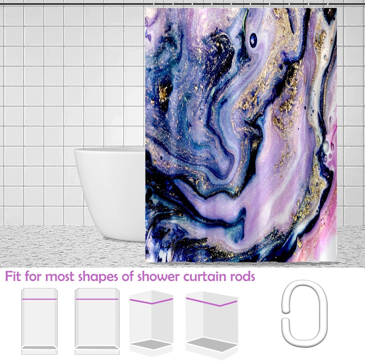 Bathroom Sets with Shower Curtain and Rugs, Toilet Lid Cover, and Non-Slip U Shape Mat, Waterproof Polyester Bathroom Shower Curtain Sets with 12 Hooks