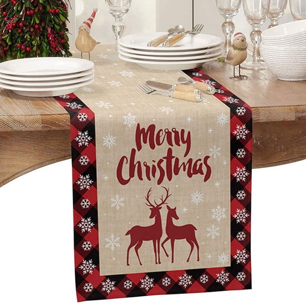 Ounissouiy Mantel navideño de algodón y lino, decoración de de ambiente festivo transpirable y lavable Mostrada cinco 33x183cm