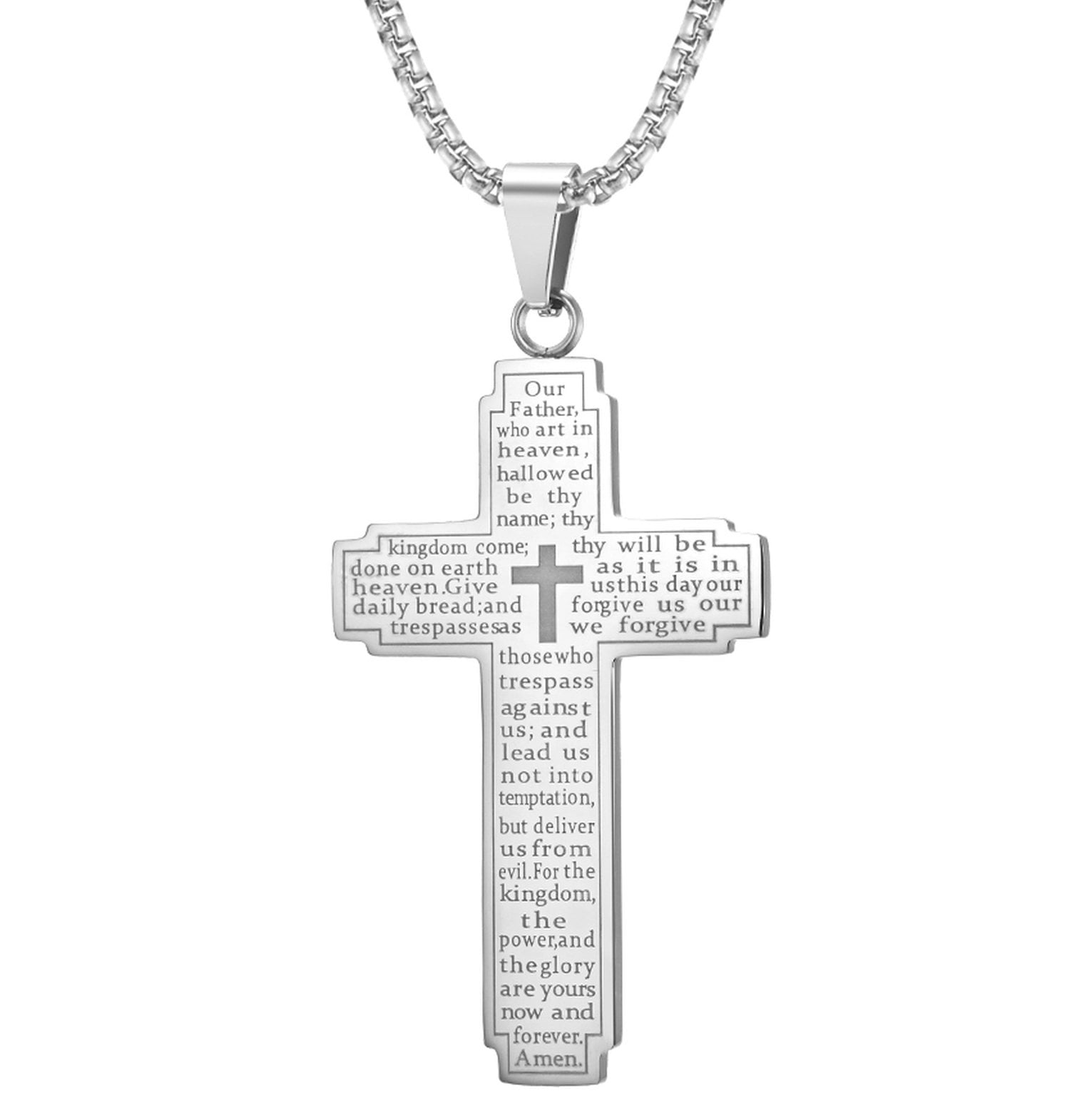 Men's Stainless Steel Cross with Bible Our Father Lord's Prayer in ...