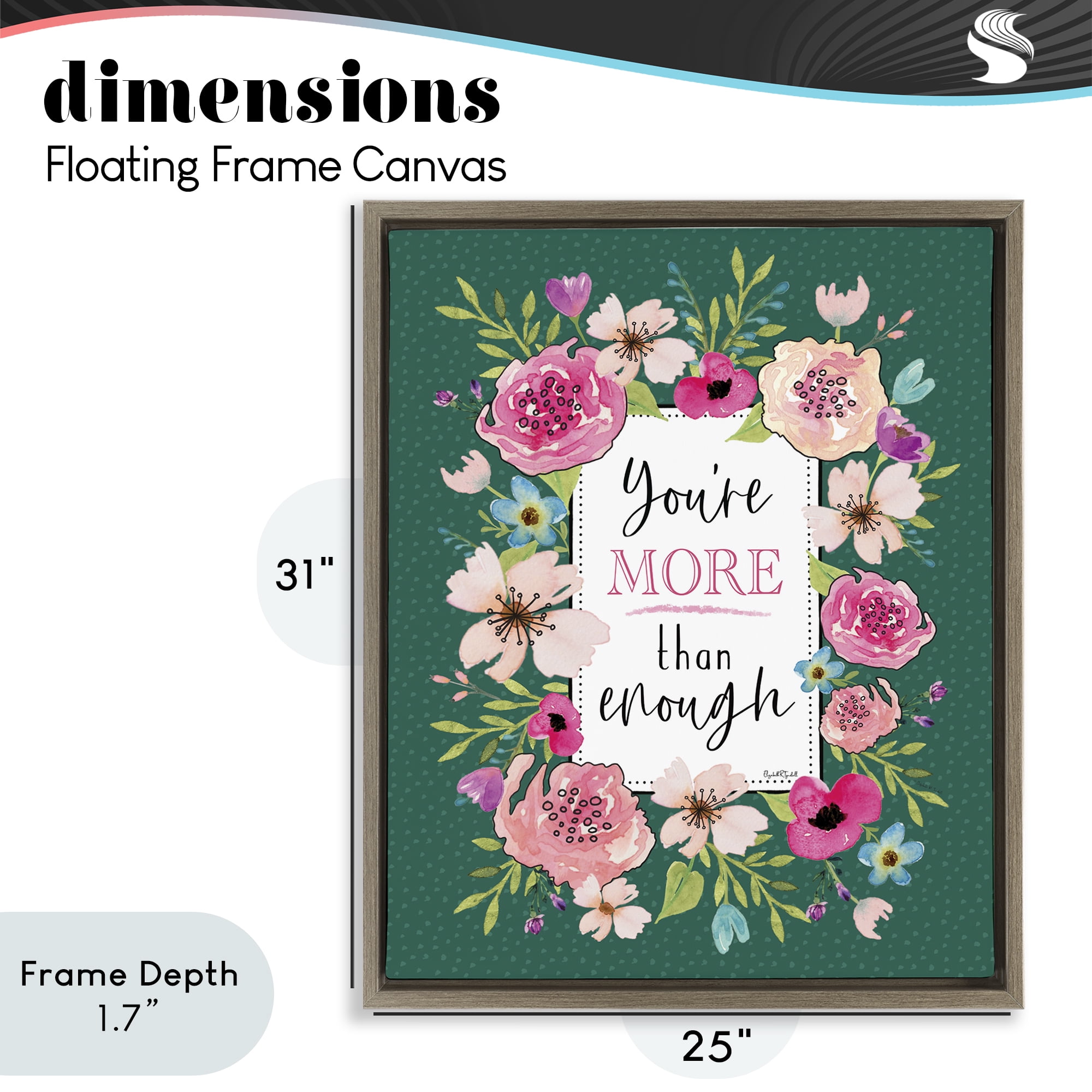 Stupell Industries More Than Enough with Florals Brown Framed Floater Canvas Wall Art, design by Elizabeth Tyndall