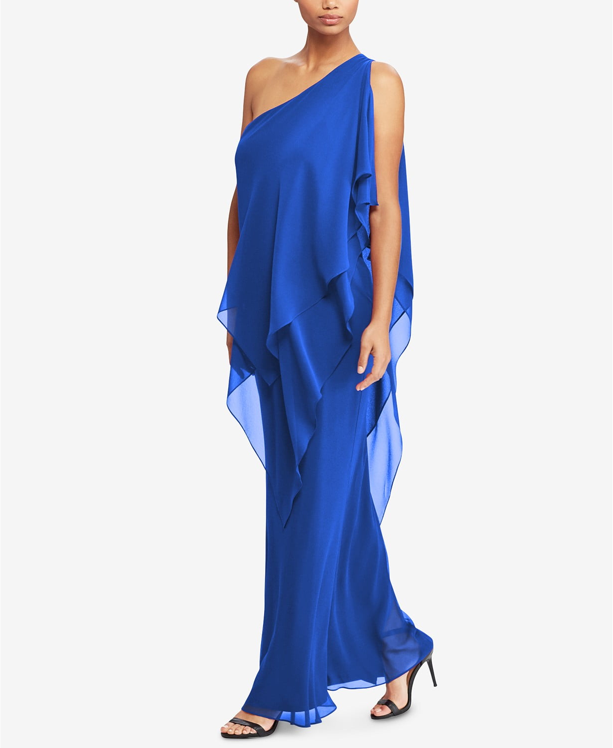 Lauren Ralph Lauren Womens Georgette One Shoulder Gown Vibrant Blue 10 -  