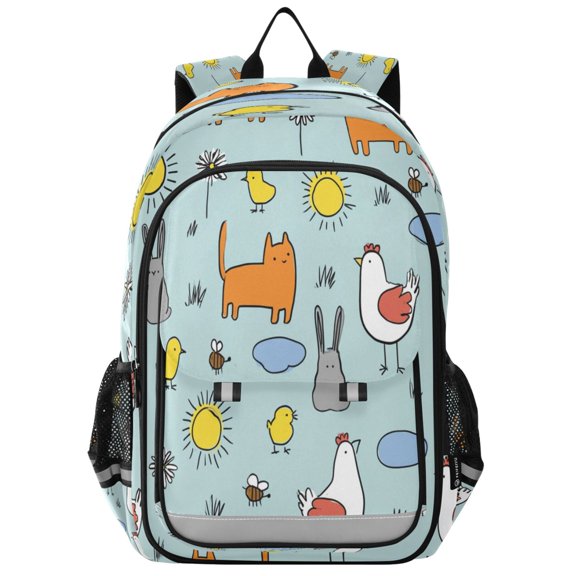 School Backpack for Teens 17L Lightweight Bookbag with Reflective Strips Little Animal Farm