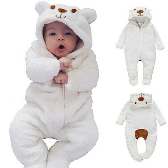 Newborn Bear Warmer Snowsuit Cotton Fleece Hooded Romper Jumpsuit Winter Outwear Pajamas for Baby Girls Boys