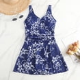 thumbnail image 3 of Women Floral Print Monokini Deep V-Neck Sleeveless Flowy Hem One-piece Swimwear Slim Fit Bathing Suit Dress Style Beachwear-Blue,2XL, 3 of 8