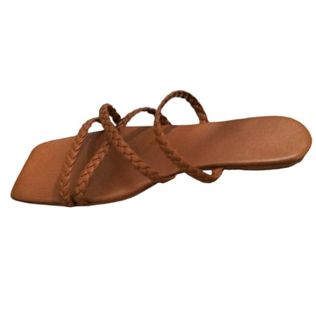 

Ketyyh-chn99 Sandals for Women Slip on Shoes Slippers Women s Open Toe Ankle Strap Low Block Heels Sandals Party Dress Pumps Shoes Brown 6.5