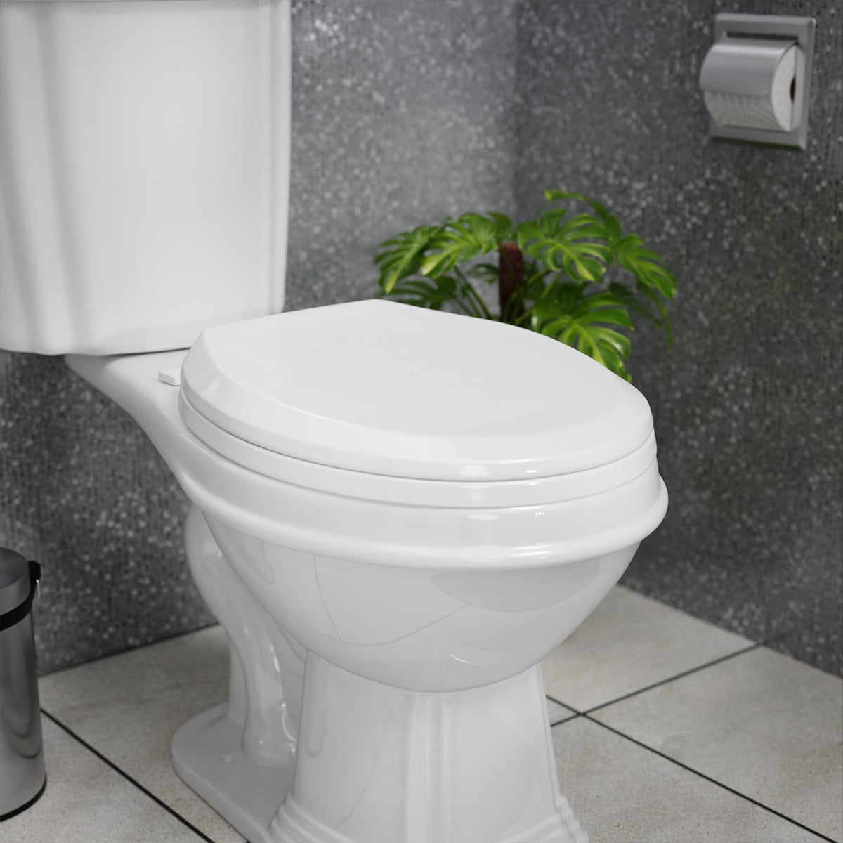 White Slow Close Elongated Toilet Seat Plastic No Slam Oval Toilet Seat w/No Slip White Bumpers 18"x13.5'' Renovator's Supply