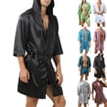 thumbnail image 5 of CENL Men Hooded Loose Satin Silk Bathrobe Pajamas Sleepwear Gown Bath Robe Nightwear, 5 of 9