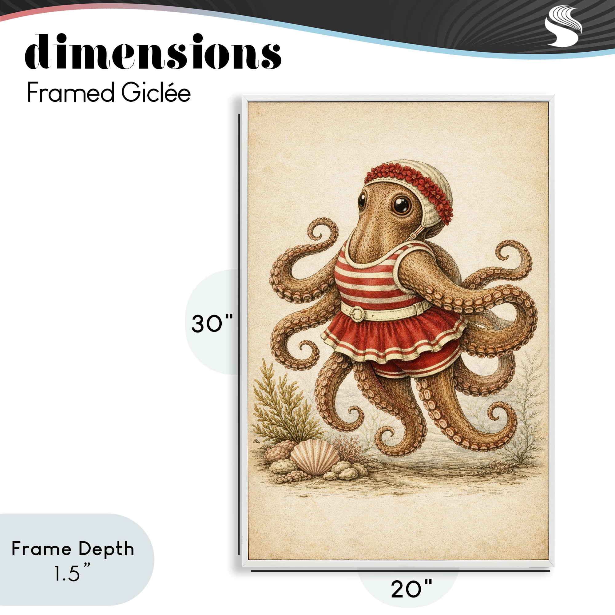 Stupell Industries Octopus of Maritime Bathing Society White Framed Giclee Art, design by Grotto Studios