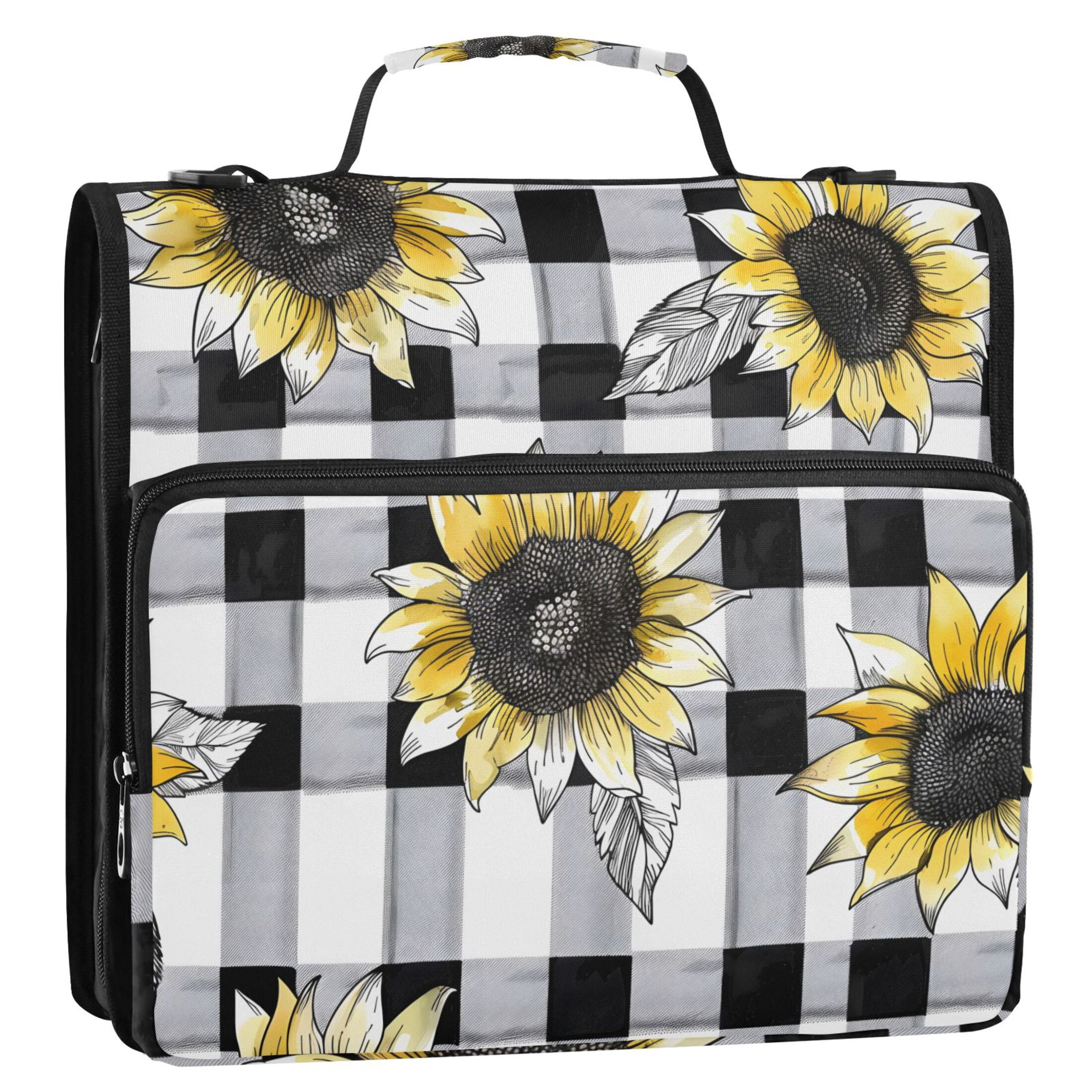 ALAZA Zipper Binder Sunflowers on Checkered Grid 3 Ring Trapper Keeper File Folder Organizer Bag