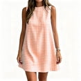 thumbnail image 5 of VBVC Women's Gingham Sleeveless Shift Mini Dress,Ladies Crew Neck A-Line Tunic Dress,Casual Summer Plaid Sundress For Women,Orange,S-2XL, 5 of 8
