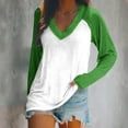 thumbnail image 2 of WREESH Womens Fashion T-Shirts Casual V Neck Color Block Pullover Top Loose Fit Raglan Long Sleeve Tops Ladies Loose Tops Casual Patchwork T-Shirts Blouse Green, 2 of 4