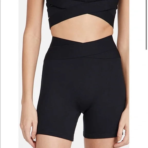 Bandier Le Ore BLACK Women's Corso Crossover 5" Biker Shorts US 1X NWOT
