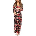 thumbnail image 1 of Mother Bee Maternity V-Neck 3/4 Sleeve Ruched Waist Dress, 1 of 4