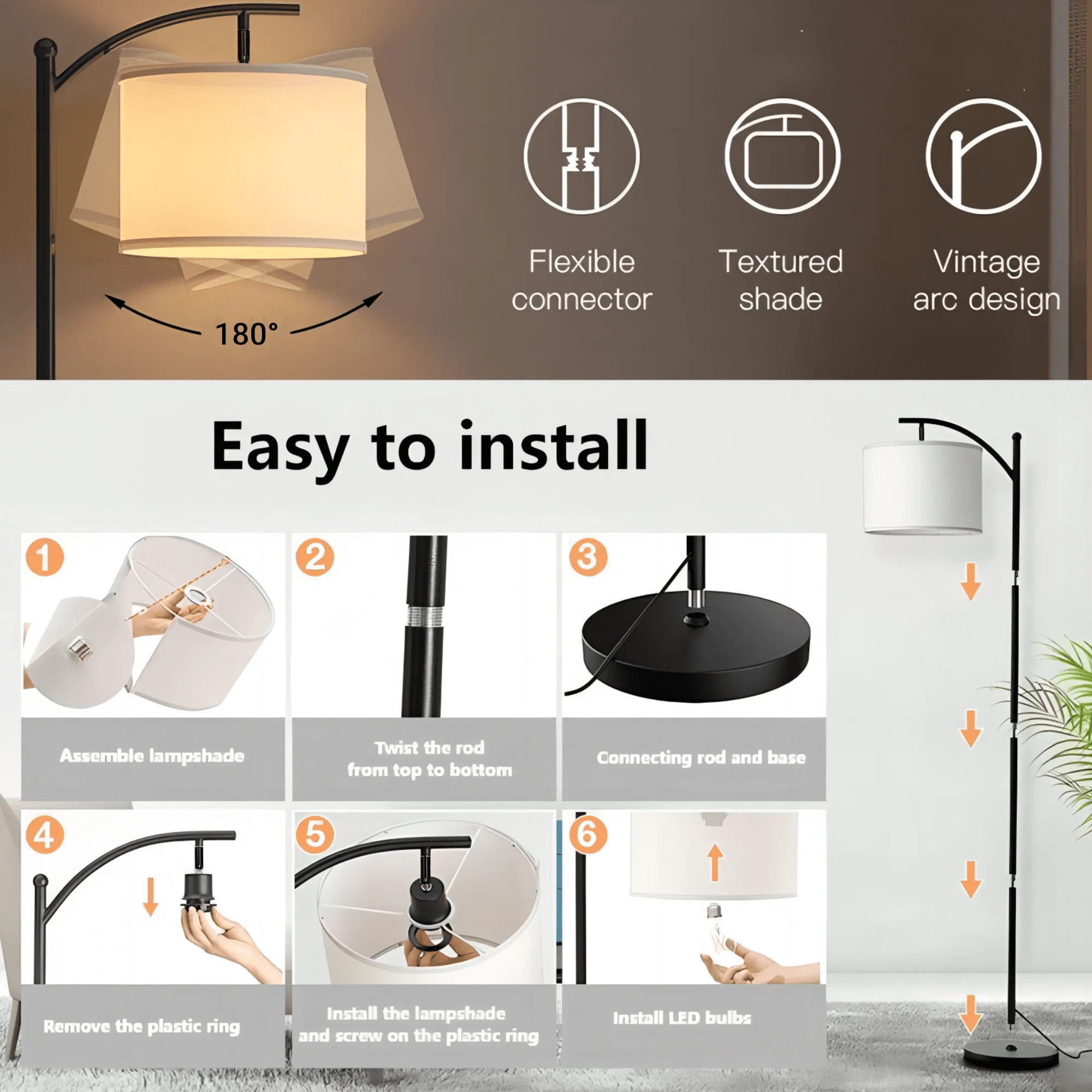 Open Box Elemore Home Standing Floor Lamp With Remote Control and 3 Color Temperatures