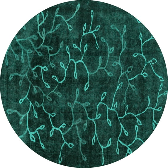 Ahgly Company Machine Washable Indoor Round Persian Turquoise Blue Bohemian Area Rugs, 3' Round
