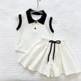 thumbnail image 6 of WQNVRNR Girls Sweet Two-Piece Outfit- Elastic Waist Bubble Shorts Lapel Sleeveless Crewneck Top Bow Casual Summer Clothes Set White Size 11 Years, 6 of 9