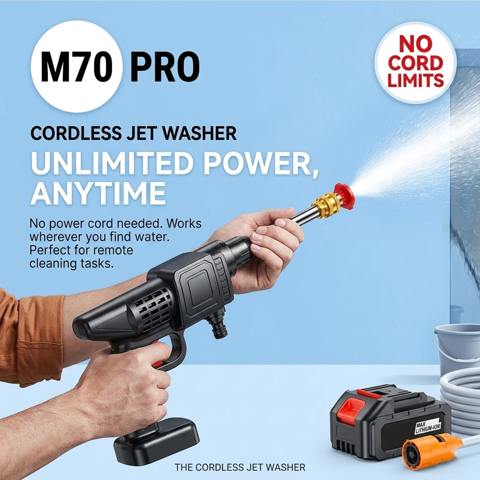 Cordless Jet Washer,Portable Power Washer with 5M Hose, Adjustable Nozzle, Rechargeable Handheld Jet Wash Cleaner for Car/Floor/Garden Cleaning