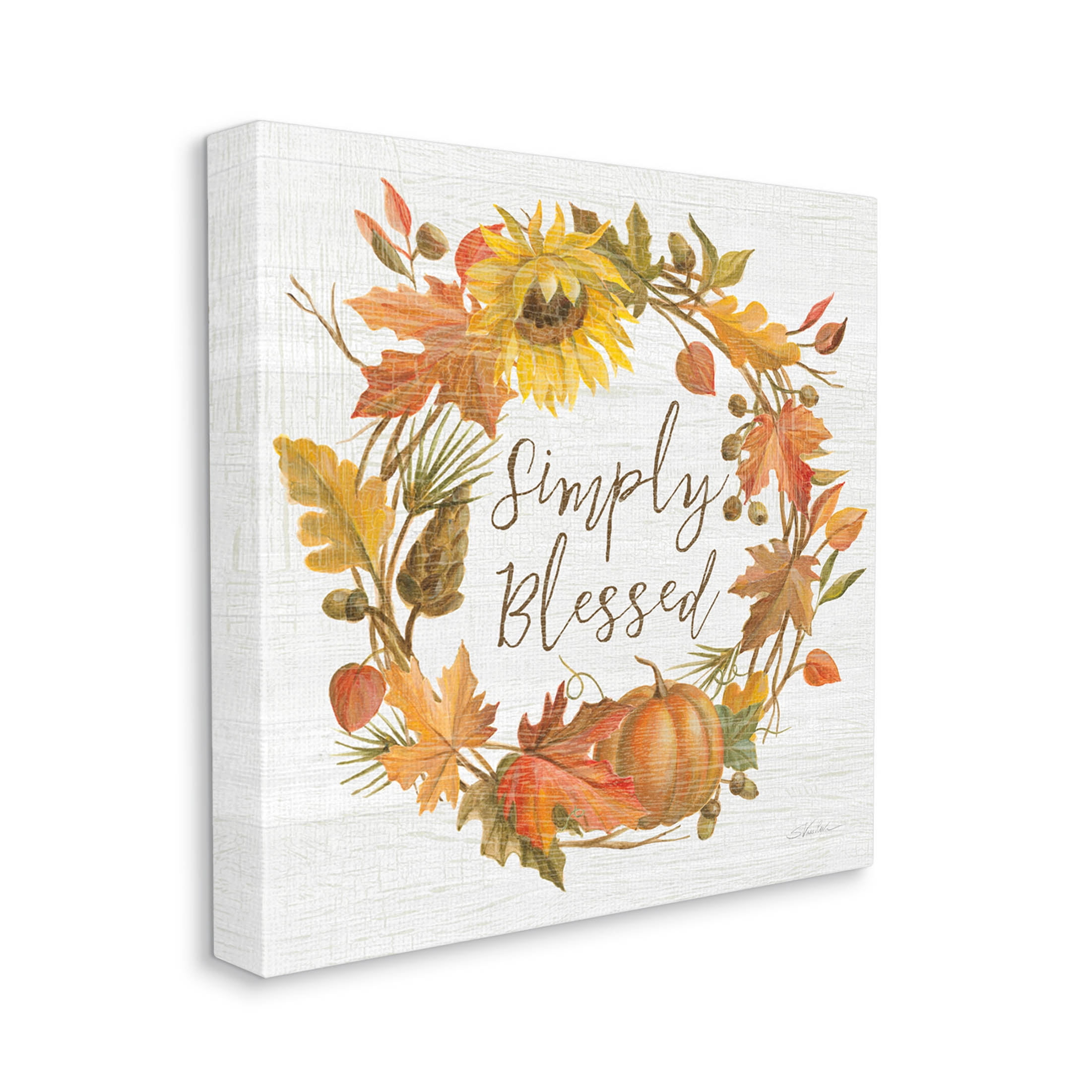 Stupell Industries Simply Blessed Autumn Wreath Graphic Art Gallery Wrapped Canvas Print Wall Art, Design by Silvia Vassileva