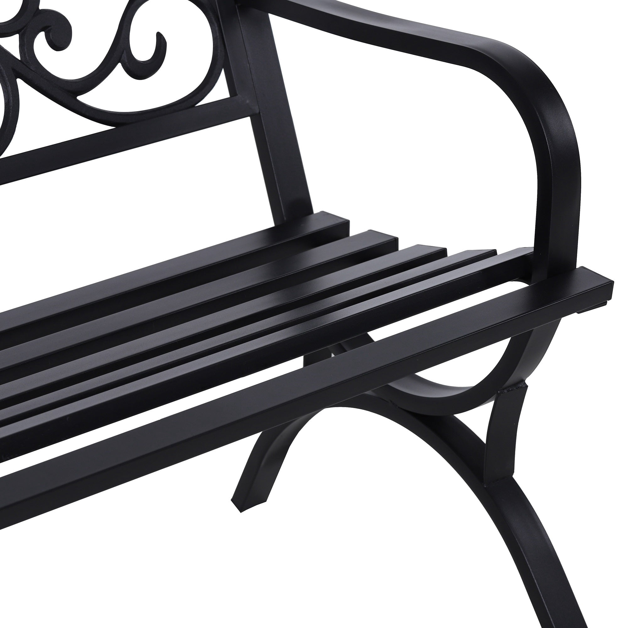 50" Outdoor Garden Bench Chairs, Cast Iron Metal Frame Patio Park Bench, Black