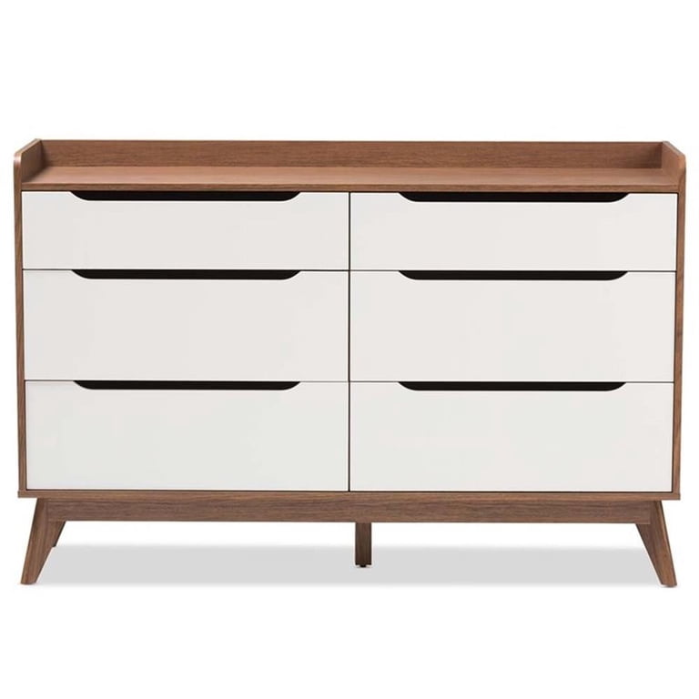 Home Square 3 Piece Modern Dresser and Nightstand Set in White and Walnut