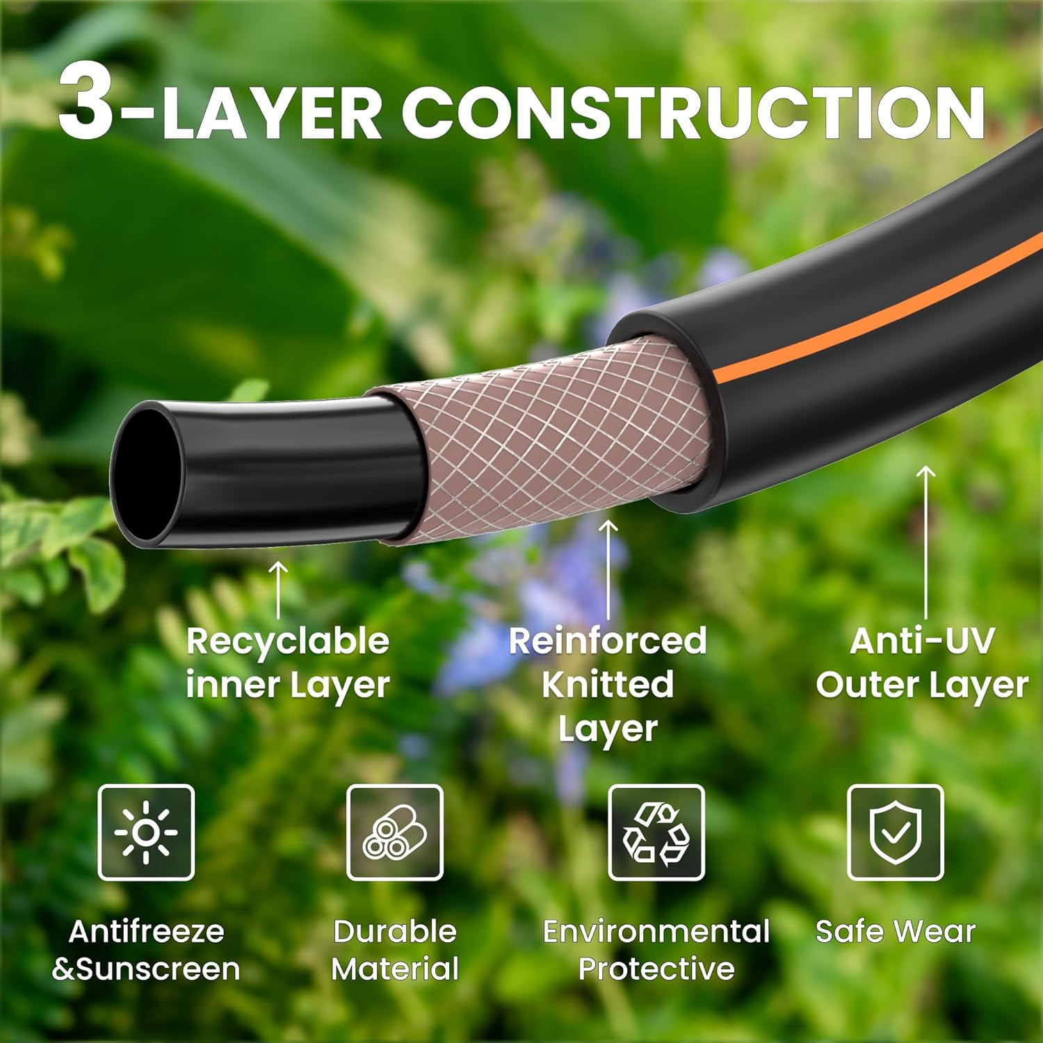 Giraffe Tools Lightweight Hybrid Garden Hose 100ft x 5/8" Male to Female with Swivel Handle