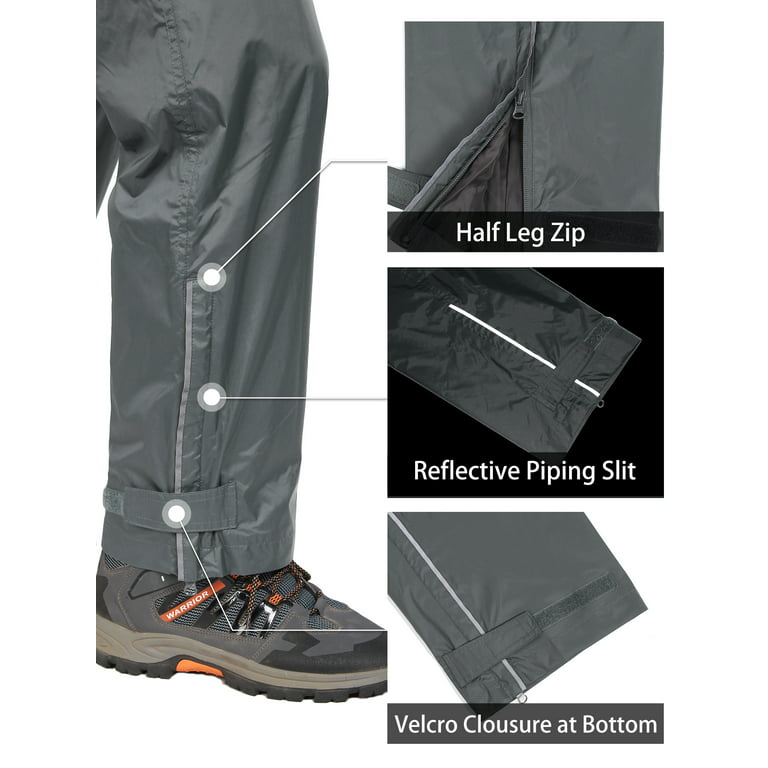 33,000ft Men's Rain Pants, Waterproof Rain Over Pants, Windproof Outdoor Pants for Hiking, Fishing, Size: 40W x 30L, Gray